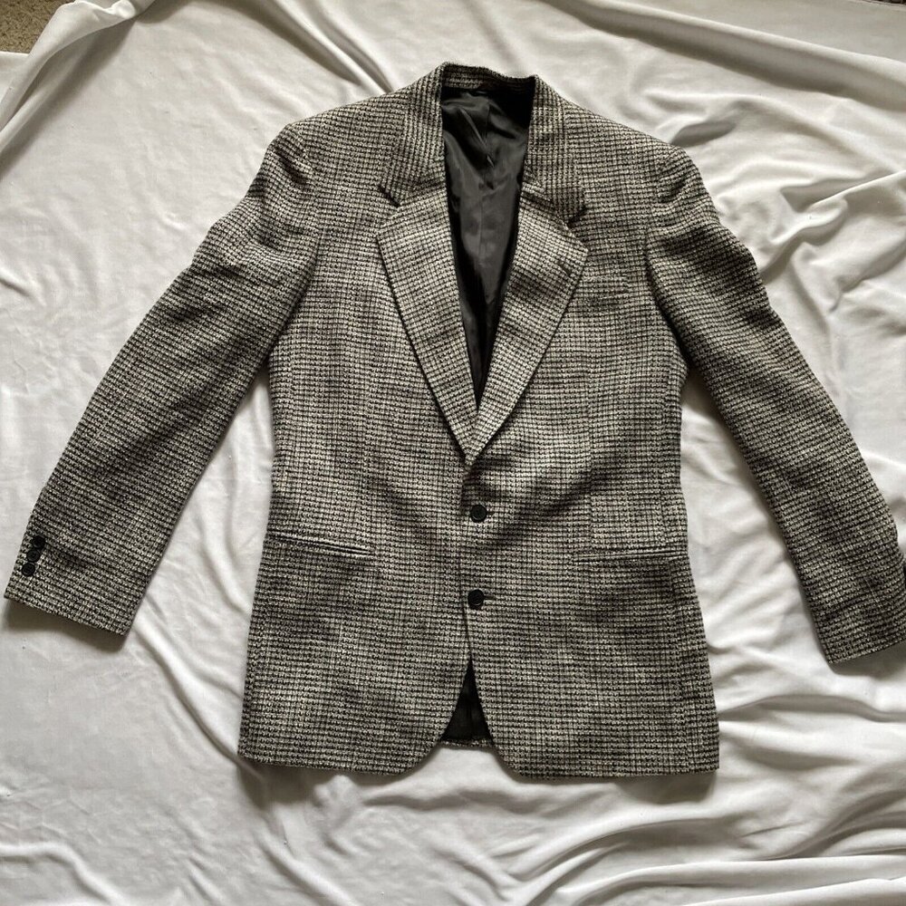 Nino Cerruti Rue Royale Mens Houndstooth Blazer Jacket Black & White Wool Sz 40R